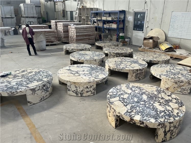 Calacatta Viola Marble Round Table Living Room Design