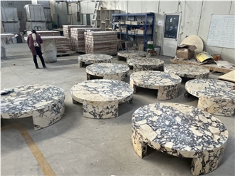 Calacatta Viola Marble Round Table Living Room Design