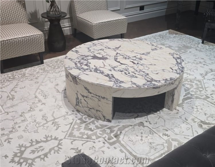 Calacatta Viola Marble Round Table Living Room Design