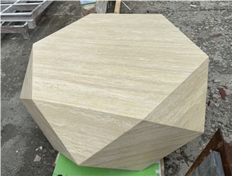 Diamond Shape Beige Travertine Coffee Table Geometric Design