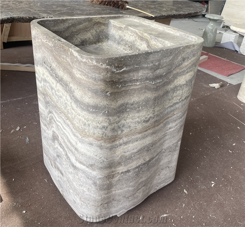 Silver Grey Travertine Pedestal Basin