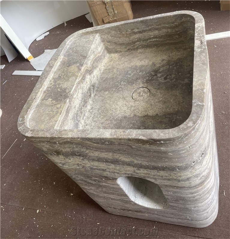 Silver Grey Travertine Pedestal Basin