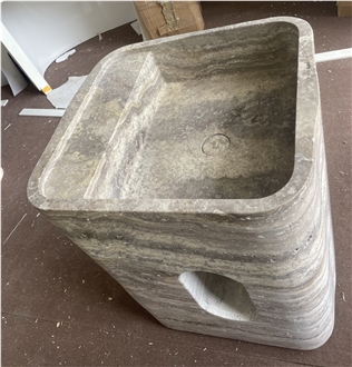 Silver Grey Travertine Pedestal Basin