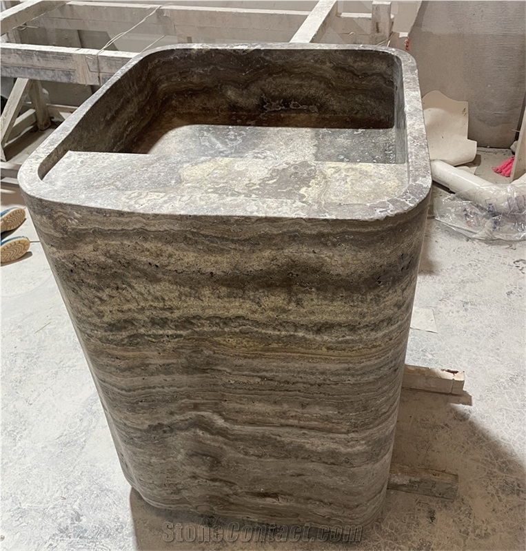 Silver Grey Travertine Pedestal Basin
