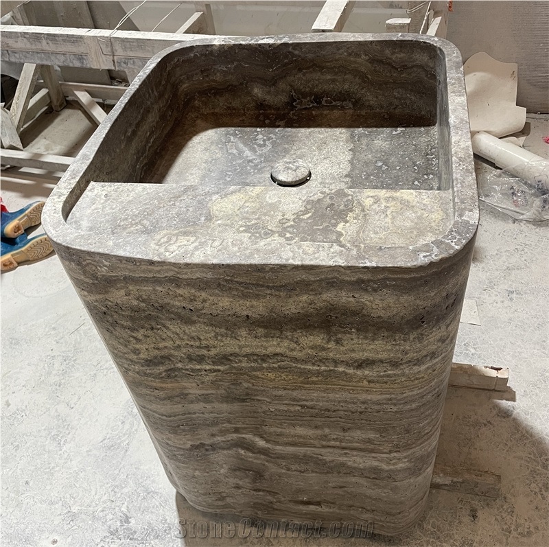 Silver Grey Travertine Pedestal Basin