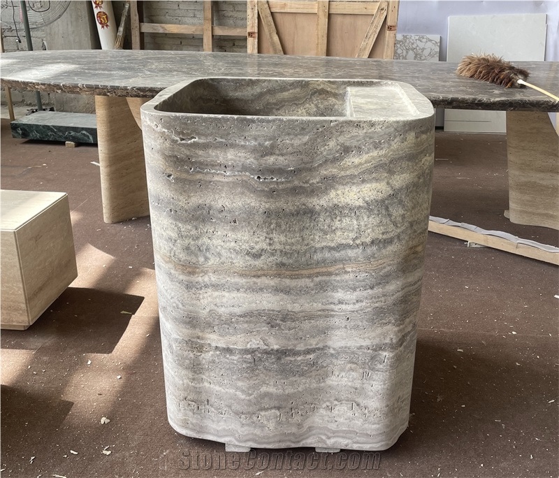 Silver Grey Travertine Pedestal Basin