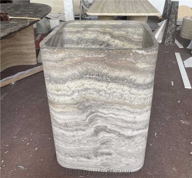 Silver Grey Travertine Pedestal Basin