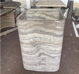Silver Grey Travertine Pedestal Basin