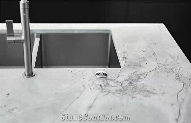 Super White Quartzite Kitchen Countertop Island