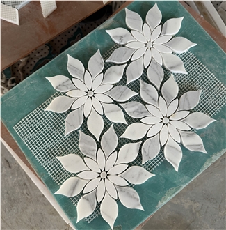 Thassos White Marble Daisy Flower Marble Mosaic Tiles