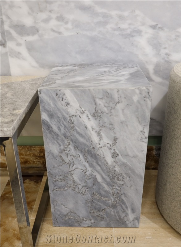 Bardiglio Gray Marble Cube Coffee Table