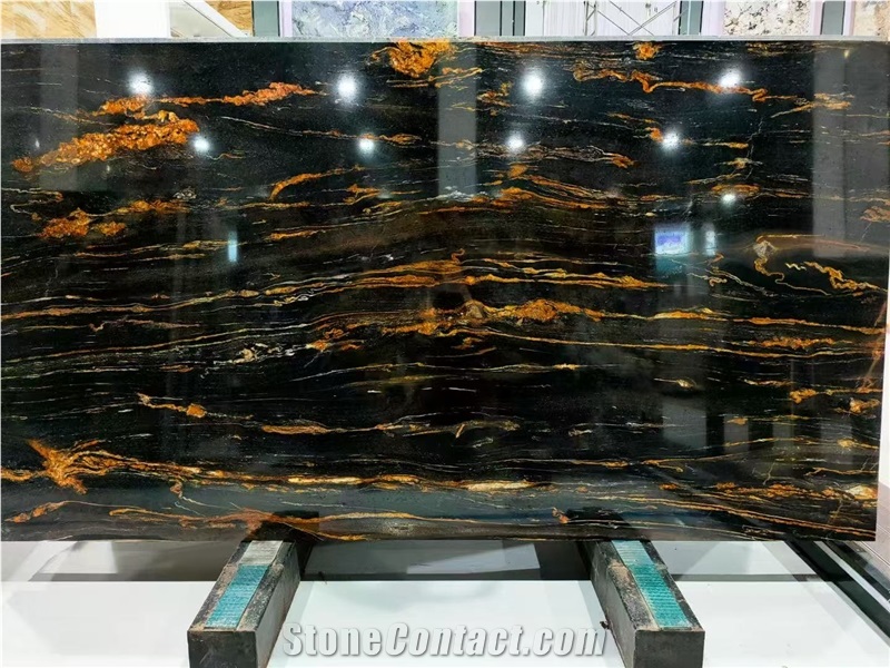 Good Price Magma Gold Granite  Cosmic Black Slabs