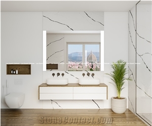 LQ-823 White Calacatta Quartz Vietnam Engineered Stone