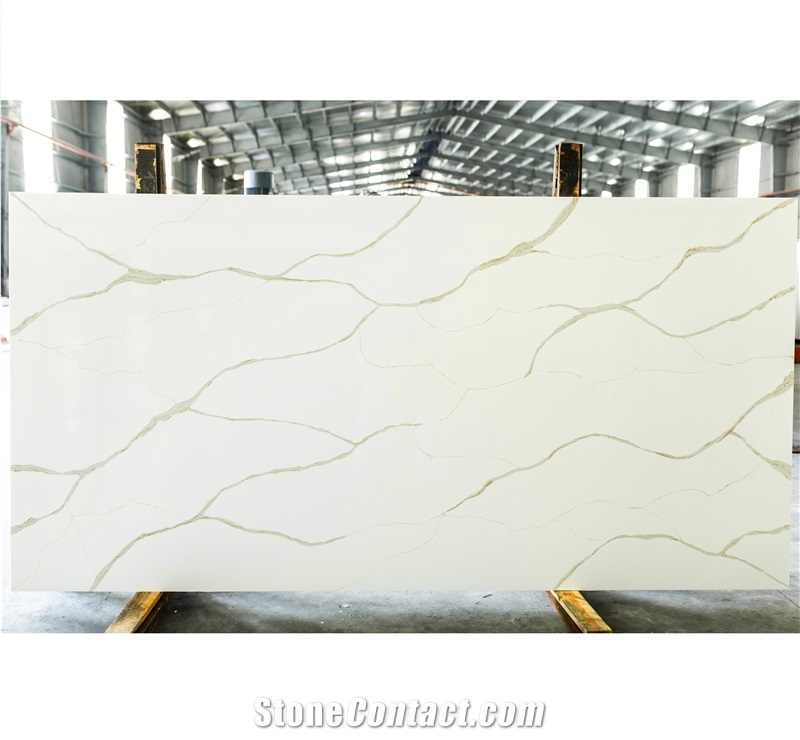 LQ-911 Calacatta Wavy Gold Quartz Slabs Vietnam