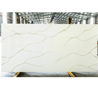 LQ-911 Calacatta Wavy Gold Quartz Slabs Vietnam