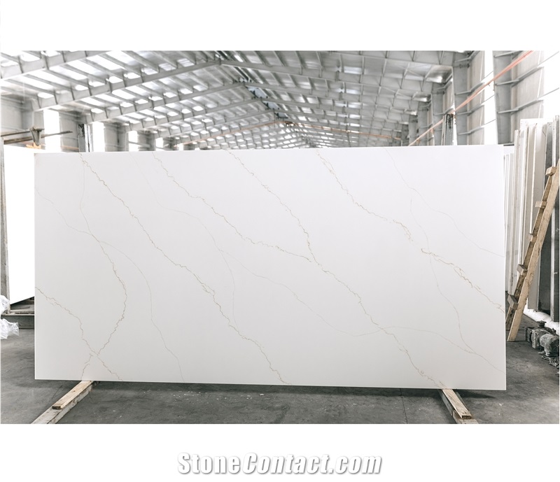 LQ - 917 Calacatta Aqua Gold Quartz Slabs Vietnam