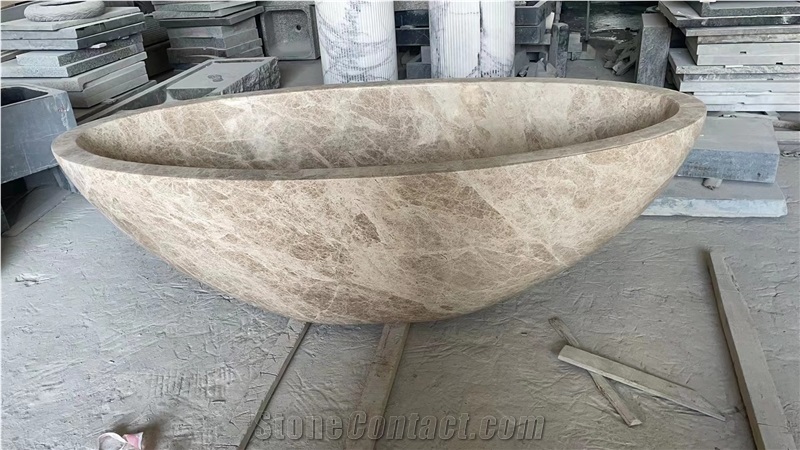 Carved White Marble Volakas Marble Freestanding Bathtub For SPA