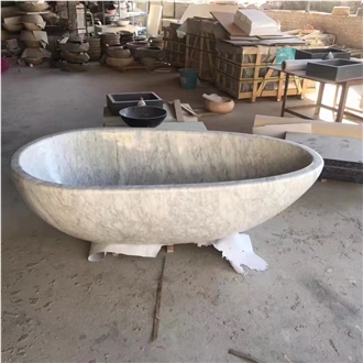 Carved White Marble Volakas Marble Freestanding Bathtub For SPA