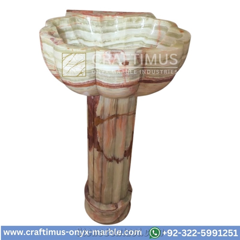 Green Onyx Pedestal Shape Sink Designs Collection