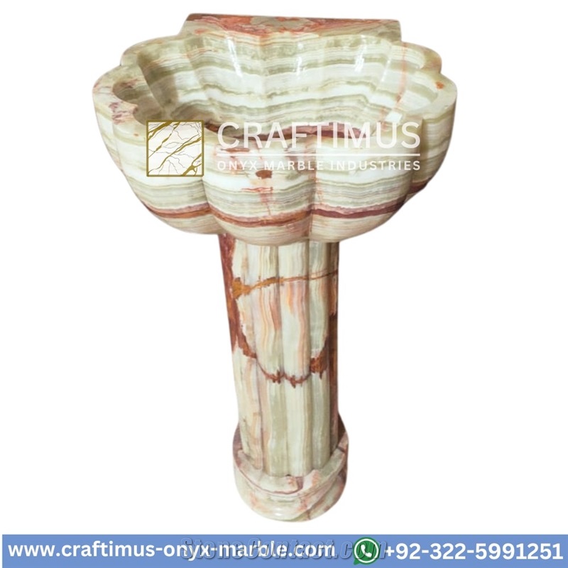 Green Onyx Pedestal Shape Sink Designs Collection