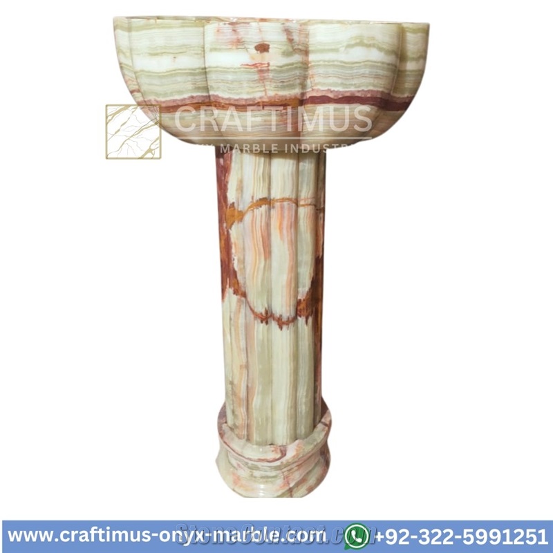 Green Onyx Pedestal Shape Sink Designs Collection