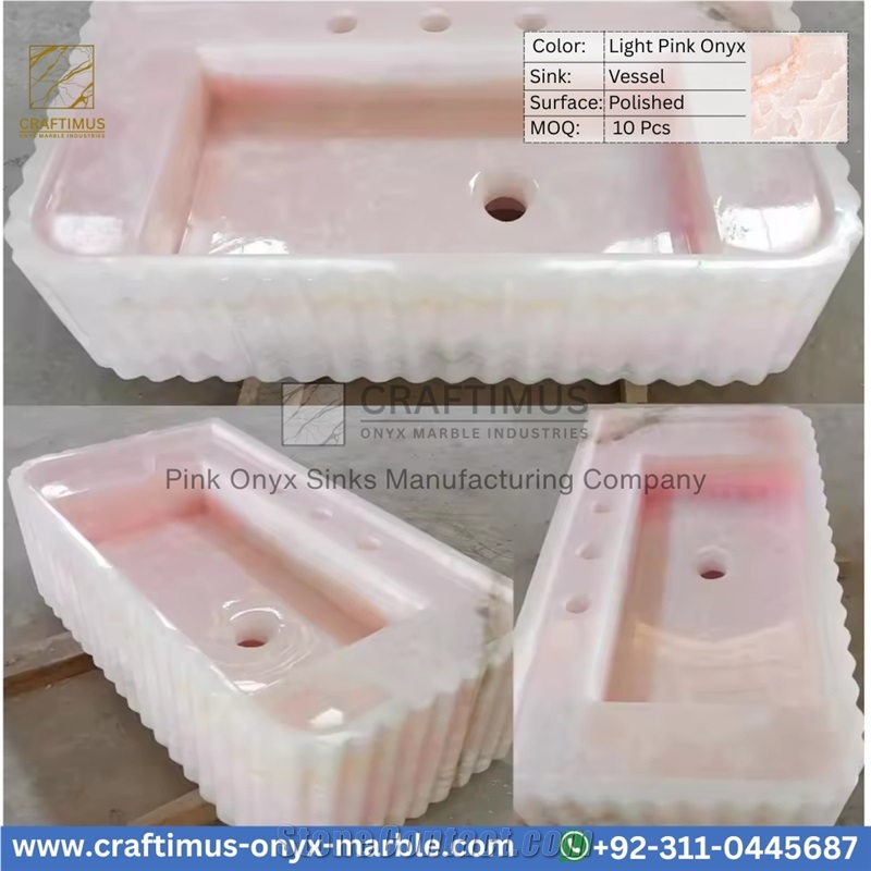 Luxury Pink Onyx Rectangular Shaped Vessel Sinks Collection