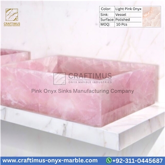 Luxury Pink Onyx Rectangular Shaped Vessel Sinks Collection