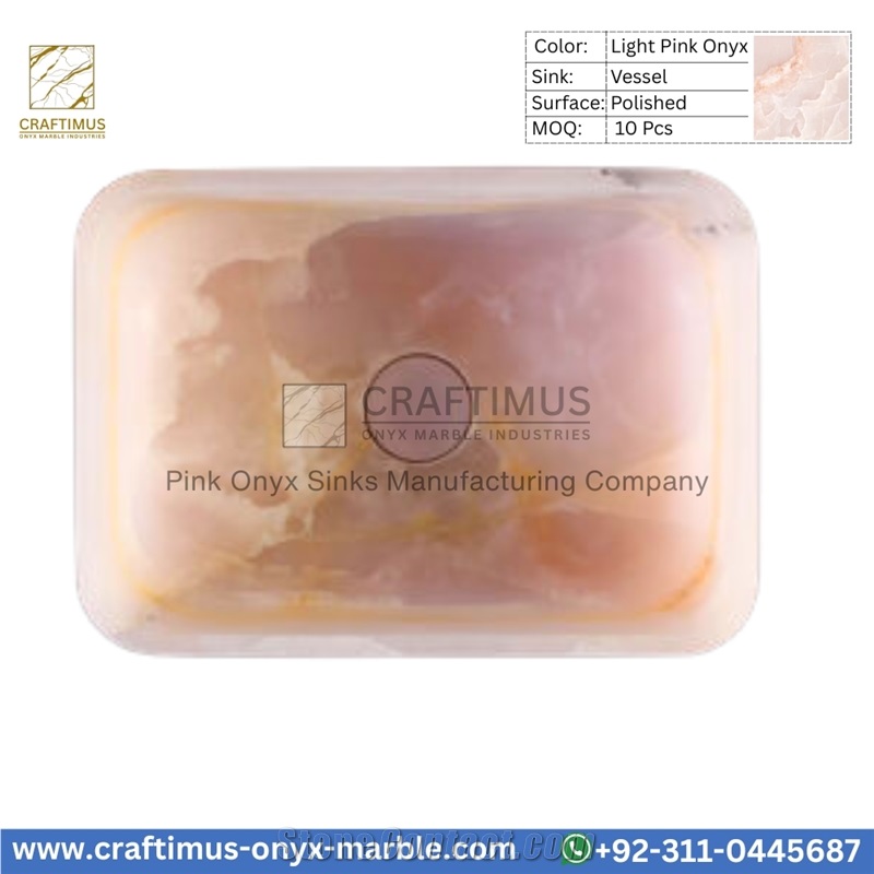 Luxury Pink Onyx Rectangular Shaped Vessel Sinks Collection
