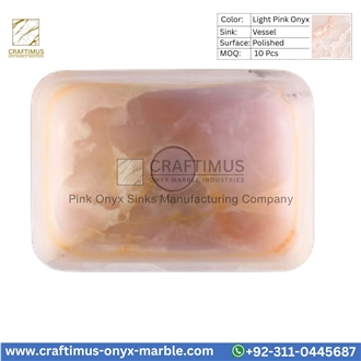 Luxury Pink Onyx Rectangular Shaped Vessel Sinks Collection