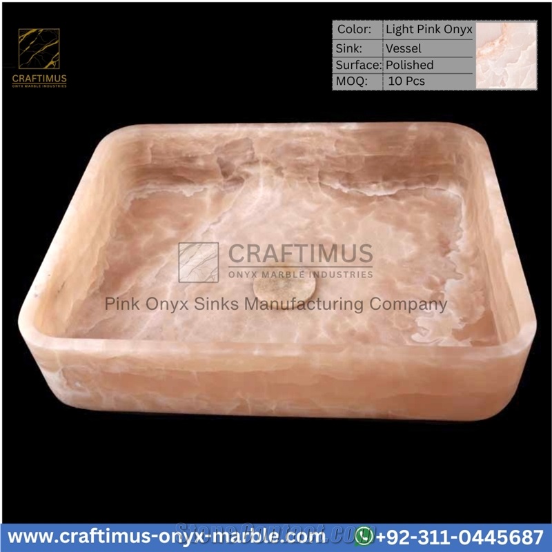 Luxury Pink Onyx Rectangular Shaped Vessel Sinks Collection