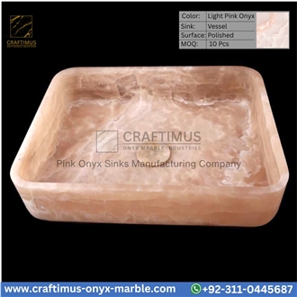 Luxury Pink Onyx Rectangular Shaped Vessel Sinks Collection