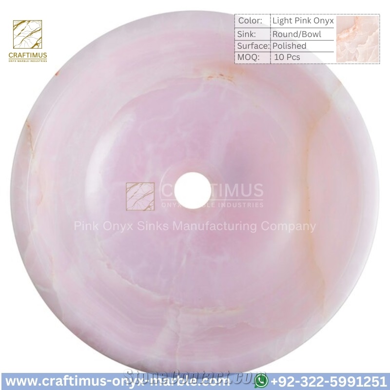 Luxury Pink Onyx Round Shaped Vessel Sink Collection