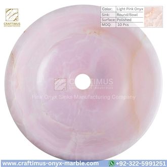 Luxury Pink Onyx Round Shaped Vessel Sink Collection