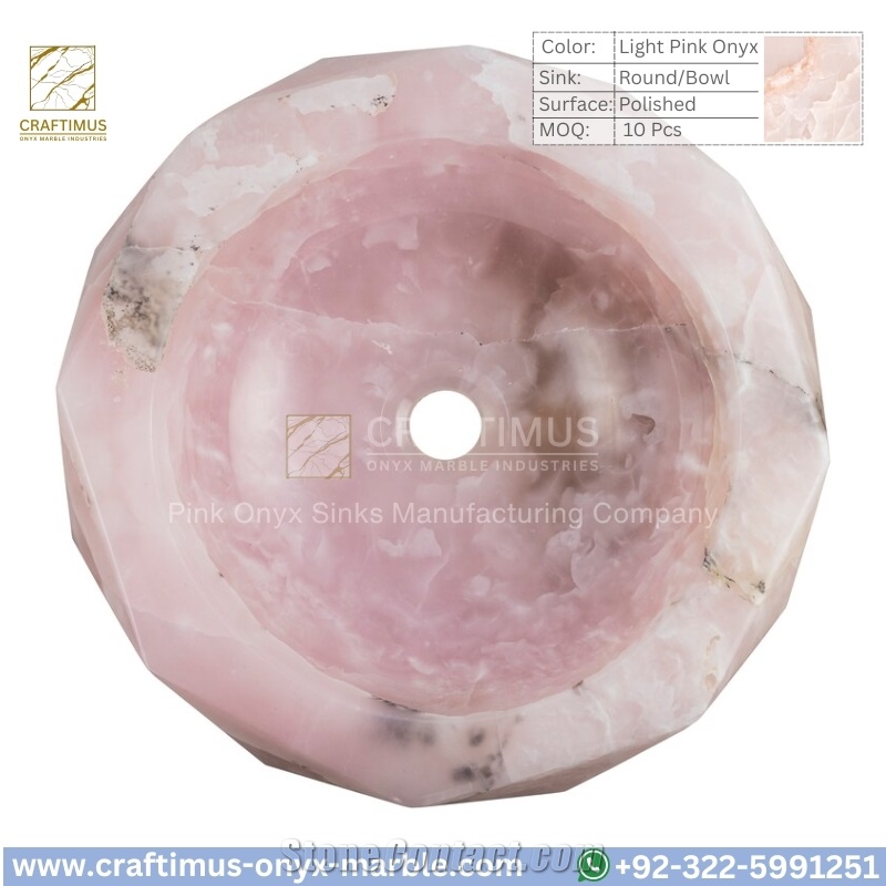 Luxury Pink Onyx Round Shaped Vessel Sink Collection