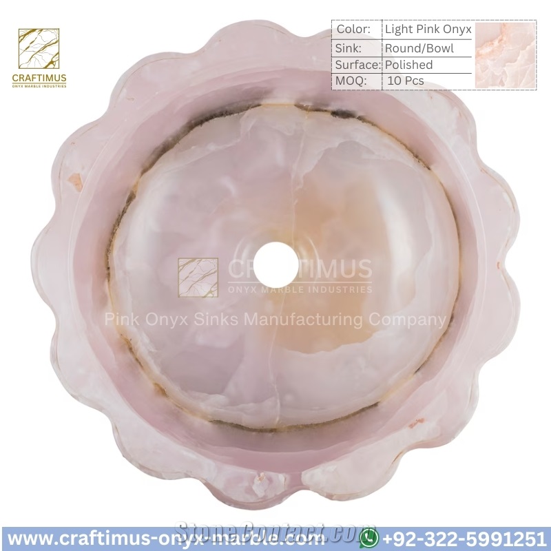 Luxury Pink Onyx Round Shaped Vessel Sink Collection
