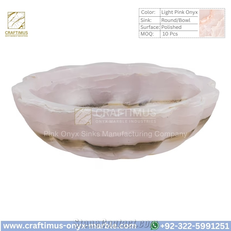 Luxury Pink Onyx Round Shaped Vessel Sink Collection