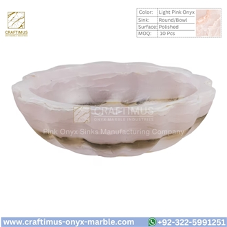 Luxury Pink Onyx Round Shaped Vessel Sink Collection