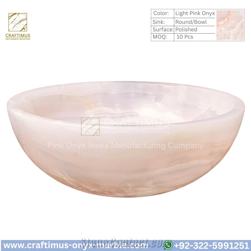 Luxury Pink Onyx Round Shaped Vessel Sink Collection