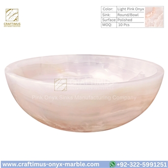 Luxury Pink Onyx Round Shaped Vessel Sink Collection
