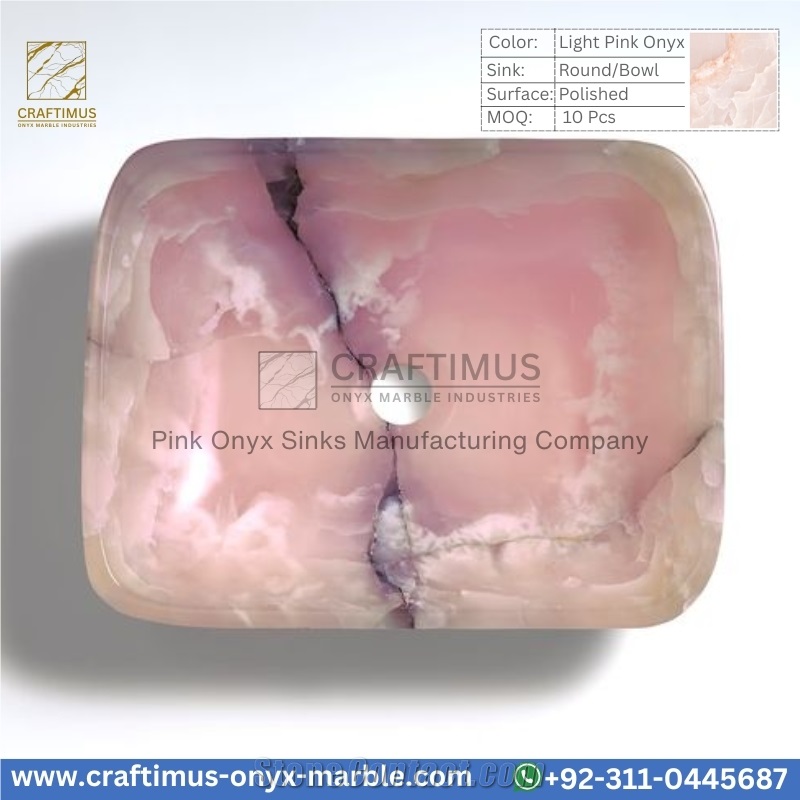Luxury Queen Pink Onyx Square Shaped Vessel Sinks Collection