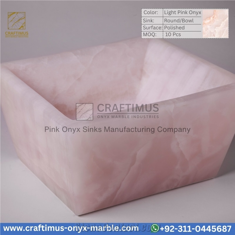 Luxury Queen Pink Onyx Square Shaped Vessel Sinks Collection