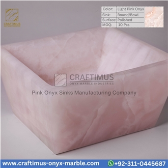 Luxury Queen Pink Onyx Square Shaped Vessel Sinks Collection