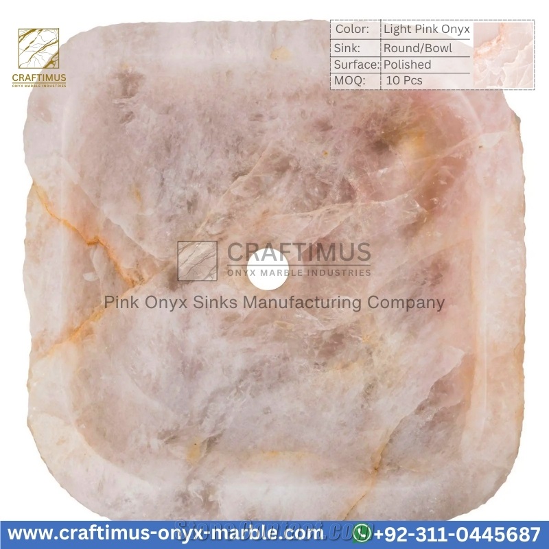 Luxury Queen Pink Onyx Square Shaped Vessel Sinks Collection