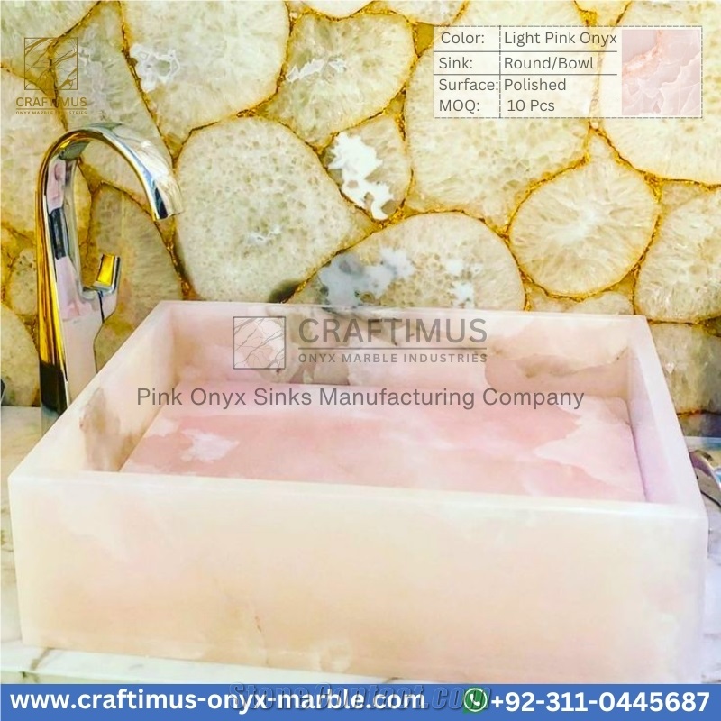 Luxury Queen Pink Onyx Square Shaped Vessel Sinks Collection