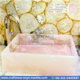 Luxury Queen Pink Onyx Square Shaped Vessel Sinks Collection