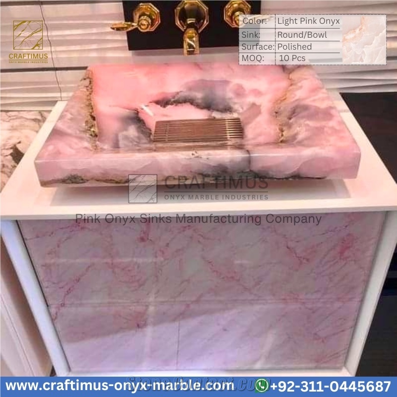 Luxury Queen Pink Onyx Square Shaped Vessel Sinks Collection