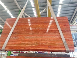 Iran Red Travertine 2Cm Slabs For Interial And Exterial Wall