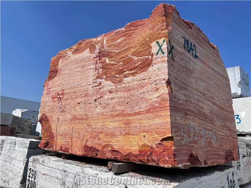 Iran Red Travertine 2Cm Slabs For Interial And Exterial Wall