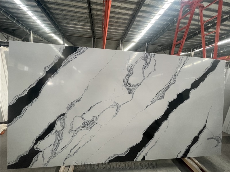 Panda White Marble Textured Quartz Slabs Artificial Stone