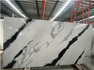 Panda White Marble Textured Quartz Slabs Artificial Stone
